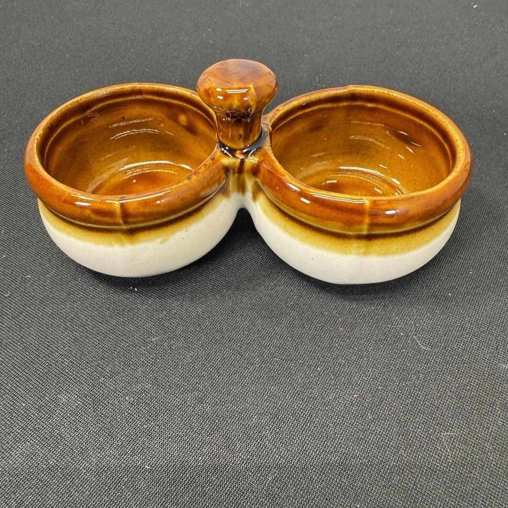 Vintage Ceramic Double Open Salt Keeper/Condiment Compartments, Brown‎ and Cream